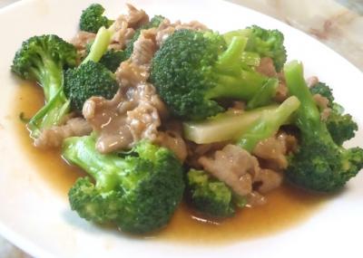 ブロッコリーと豚コマのオイスター炒め