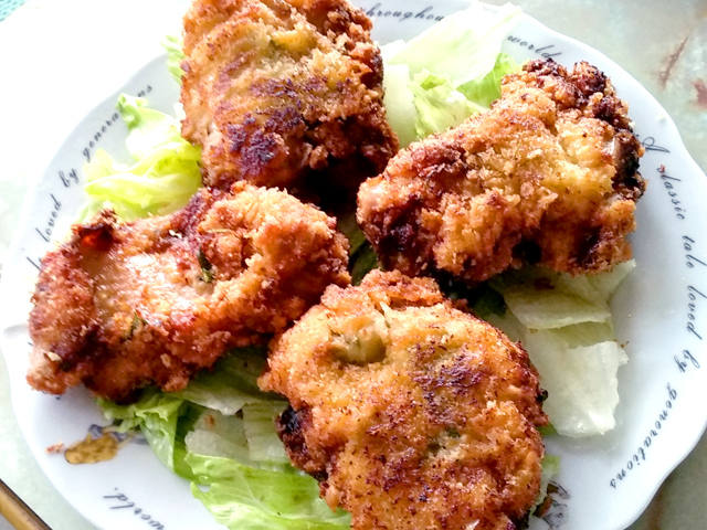 青じそを貼って！和風の味噌風味のチキンカツ！