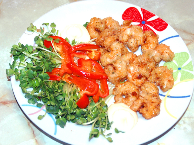 オイマヨで味付けして揚げ焼き！海老のから揚げ風♪