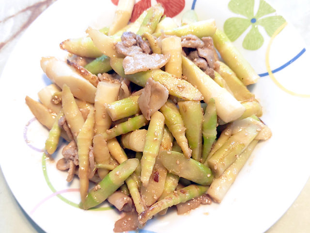 旬の山菜で！笹竹の水煮と豚バラの甘味噌炒め♪