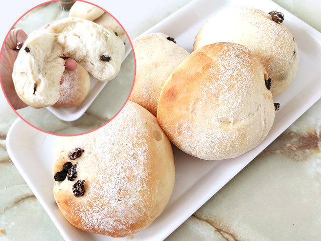 手ごねで作る！レーズン入りのふかふかミルクパン♪